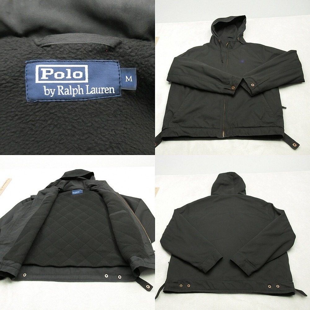Polo by Ralph Lauren Jacket Mens Medium Black Lined Stow Hood Herrington VTG
